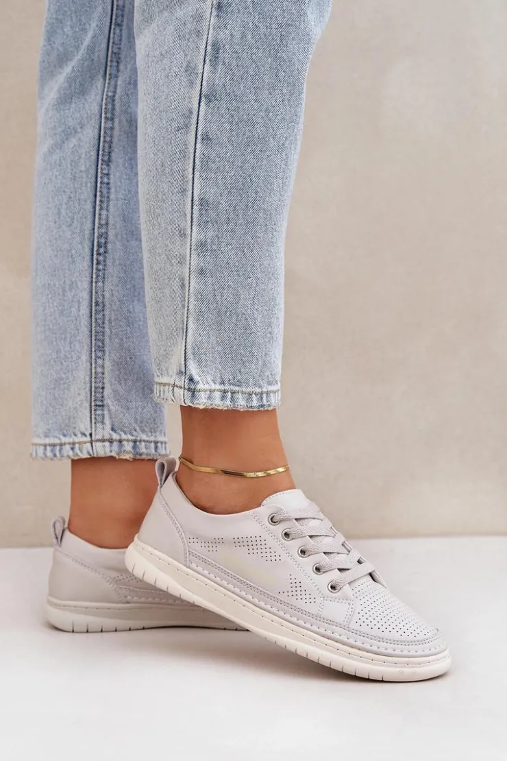 Evento Trampki Damskie Niskie*Damskie Skórzane Tenisówki Szare Cloesa Szary