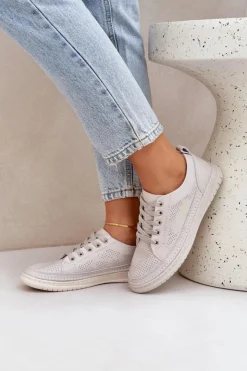 Evento Trampki Damskie Niskie*Damskie Skórzane Tenisówki Szare Cloesa Szary