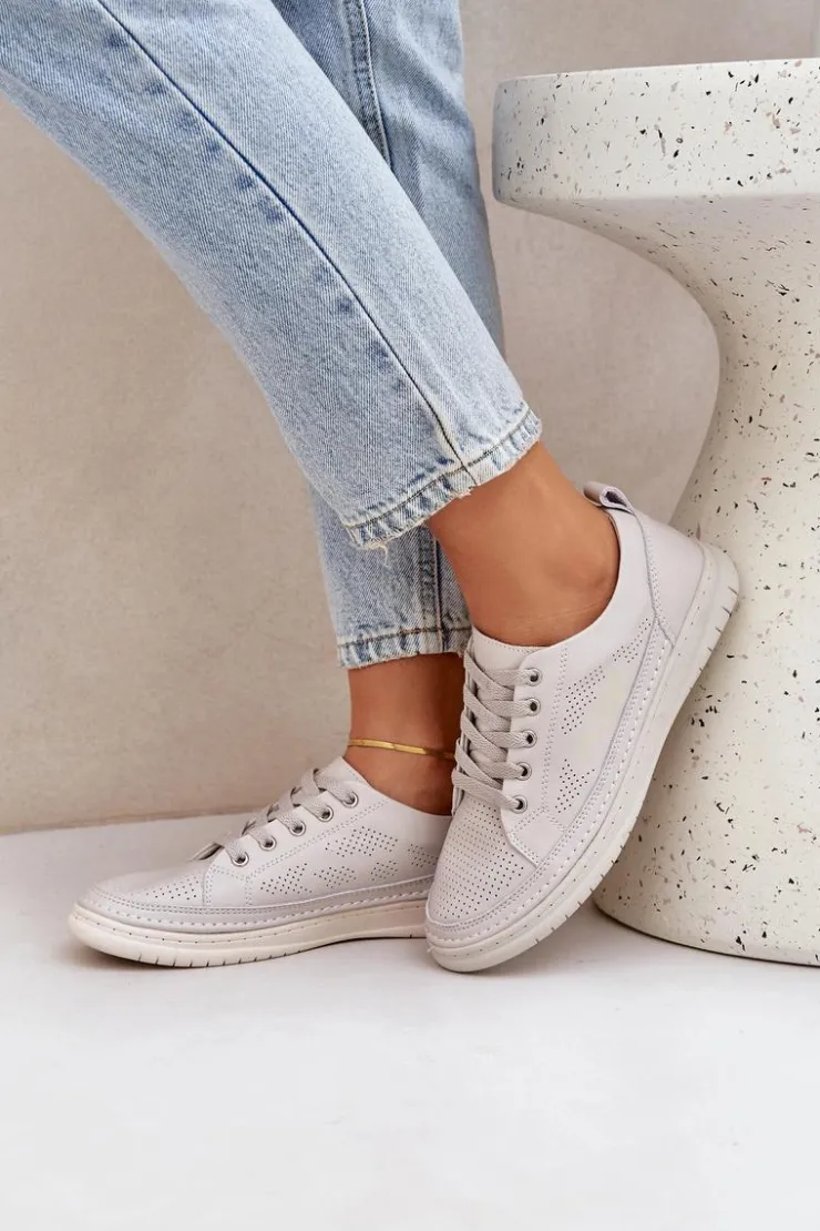 Evento Trampki Damskie Niskie*Damskie Skórzane Tenisówki Szare Cloesa Szary