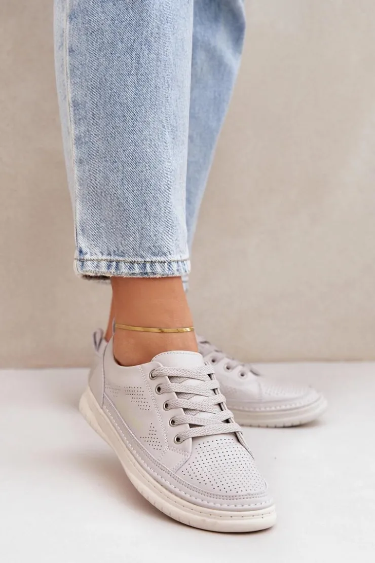 Evento Trampki Damskie Niskie*Damskie Skórzane Tenisówki Szare Cloesa Szary