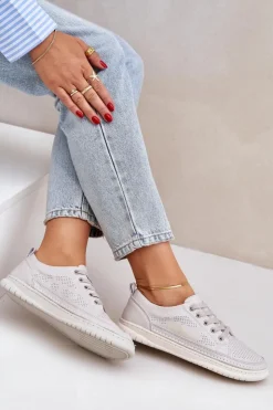 Evento Trampki Damskie Niskie*Damskie Skórzane Tenisówki Szare Cloesa Szary