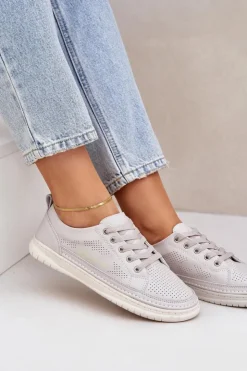 Evento Trampki Damskie Niskie*Damskie Skórzane Tenisówki Szare Cloesa Szary