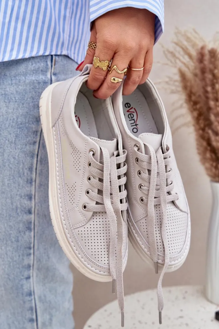 Evento Trampki Damskie Niskie*Damskie Skórzane Tenisówki Szare Cloesa Szary