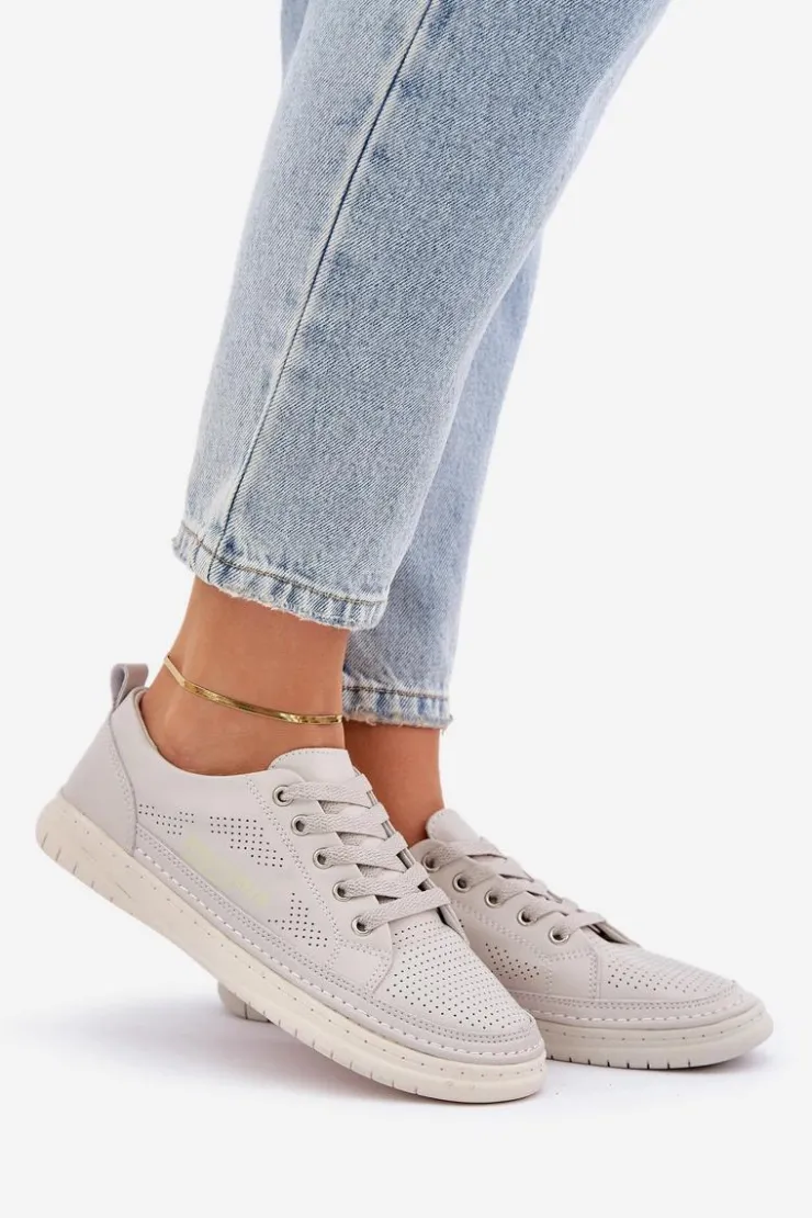 Evento Trampki Damskie Niskie*Damskie Skórzane Tenisówki Szare Cloesa Szary