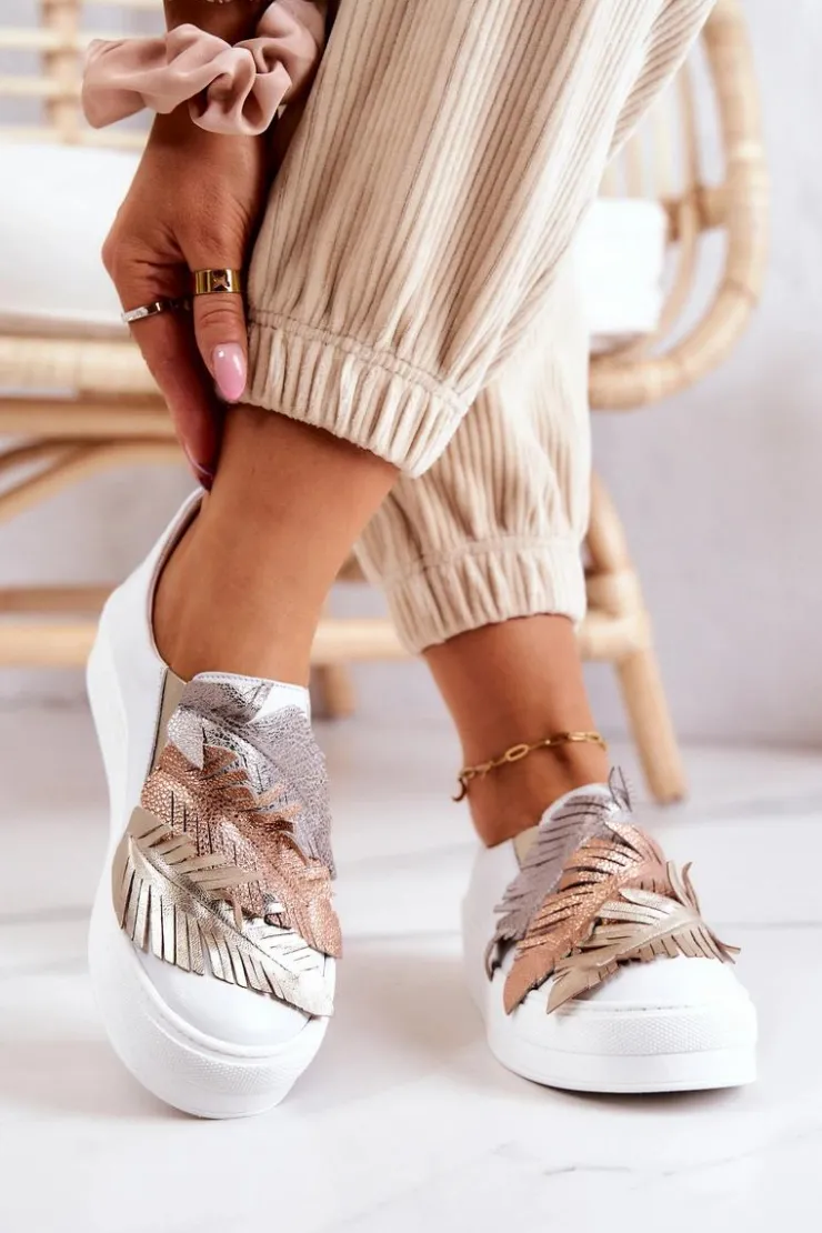 Maciejka Sneakersy Damskie*Damskie Skórzane Tenisówki Slip-On 05488-11 Białe