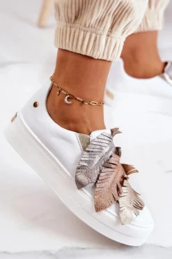 Maciejka Sneakersy Damskie*Damskie Skórzane Tenisówki Slip-On 05488-11 Białe