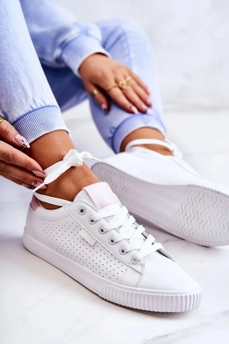 Damskie Big Star Shoes Damskie Skórzane Tenisówki BIG STAR HH274073 Biało-Różowe