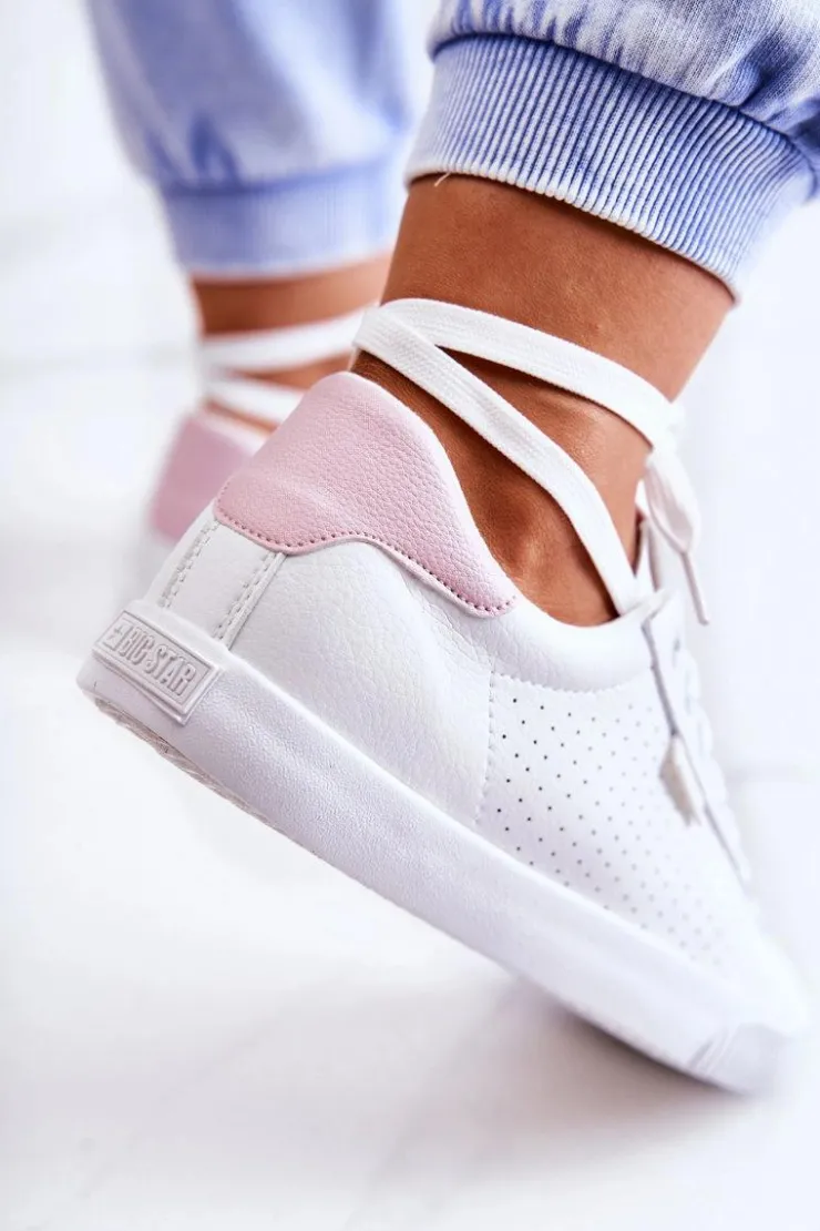 Damskie Big Star Shoes Damskie Skórzane Tenisówki BIG STAR HH274073 Biało-Różowe