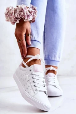 Damskie Big Star Shoes Damskie Skórzane Tenisówki BIG STAR HH274073 Biało-Różowe