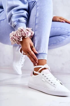 Damskie Big Star Shoes Damskie Skórzane Tenisówki BIG STAR HH274073 Biało-Różowe