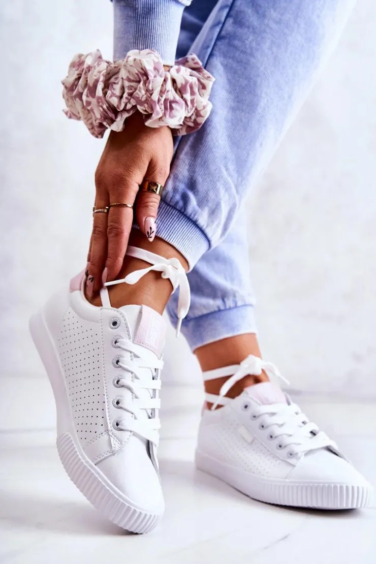 Damskie Big Star Shoes Damskie Skórzane Tenisówki BIG STAR HH274073 Biało-Różowe