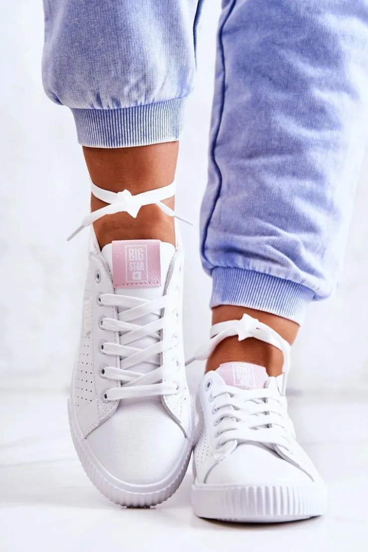 Damskie Big Star Shoes Damskie Skórzane Tenisówki BIG STAR HH274073 Biało-Różowe