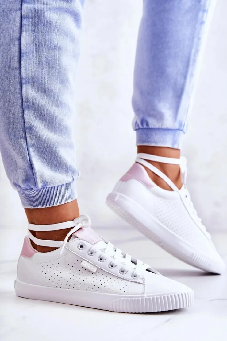 Damskie Big Star Shoes Damskie Skórzane Tenisówki BIG STAR HH274073 Biało-Różowe