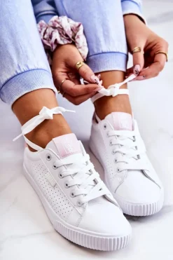 Damskie Big Star Shoes Damskie Skórzane Tenisówki BIG STAR HH274073 Biało-Różowe