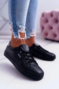 Big Star Shoes Trampki Damskie Big Star|Trampki Damskie Niskie*Damskie Skórzane Tenisówki Big Star EE274314 Czarne