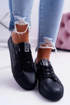 Big Star Shoes Trampki Damskie Big Star|Trampki Damskie Niskie*Damskie Skórzane Tenisówki Big Star EE274314 Czarne