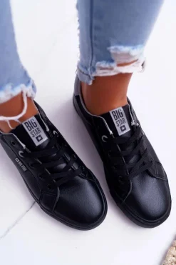 Big Star Shoes Trampki Damskie Big Star|Trampki Damskie Niskie*Damskie Skórzane Tenisówki Big Star EE274314 Czarne