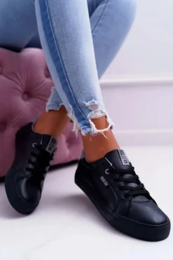 Big Star Shoes Trampki Damskie Big Star|Trampki Damskie Niskie*Damskie Skórzane Tenisówki Big Star EE274314 Czarne