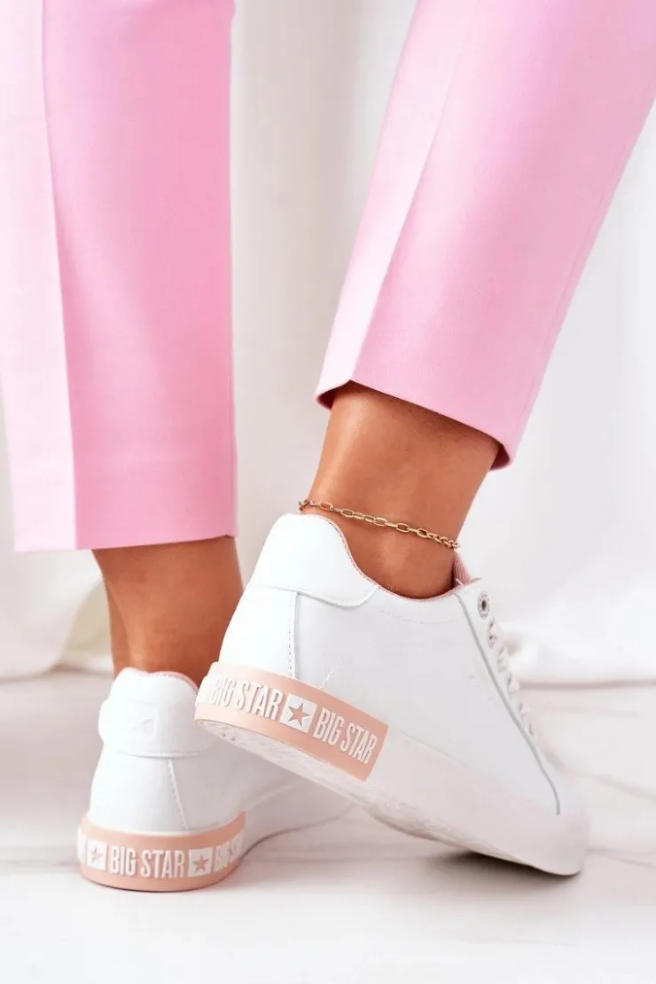 Big Star Shoes Trampki Damskie Big Star|Trampki Damskie Niskie*Damskie Skórzane Tenisówki BIG STAR II274033 Biało-Różowe