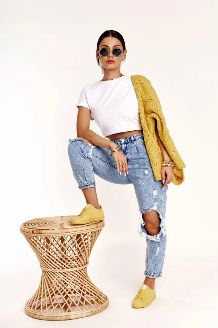 Damskie Big Star Shoes Damskie Skórzane Tenisówki BIG STAR HH274142 Żółte