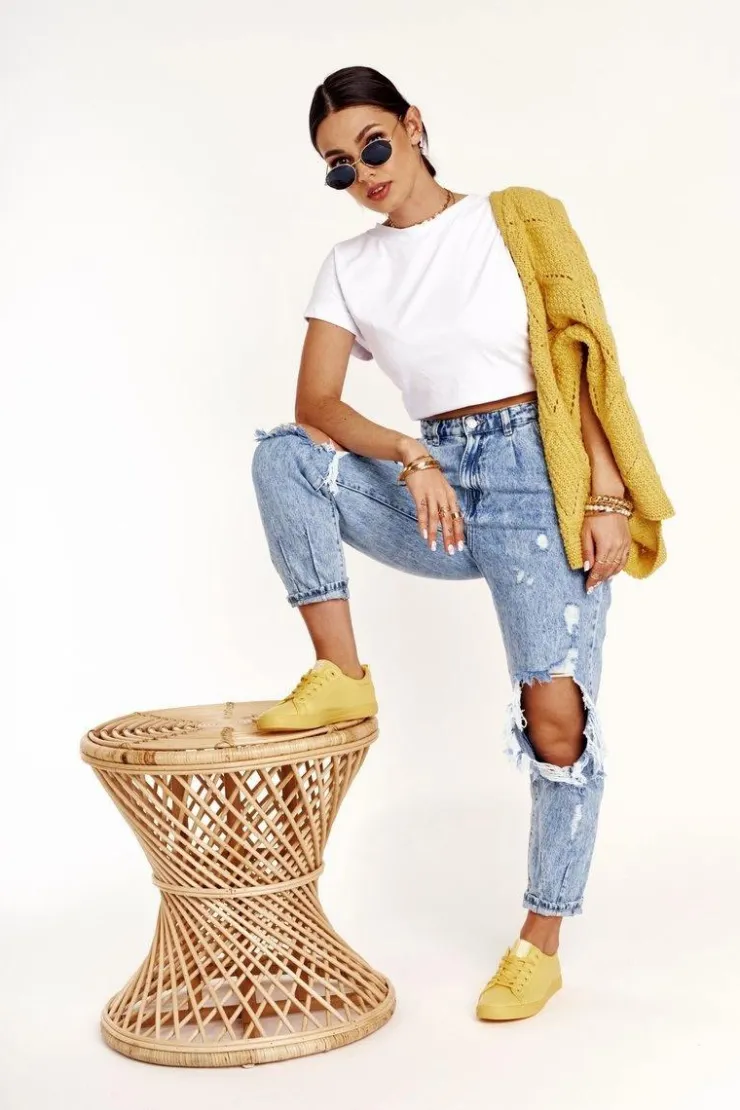 Damskie Big Star Shoes Damskie Skórzane Tenisówki BIG STAR HH274142 Żółte