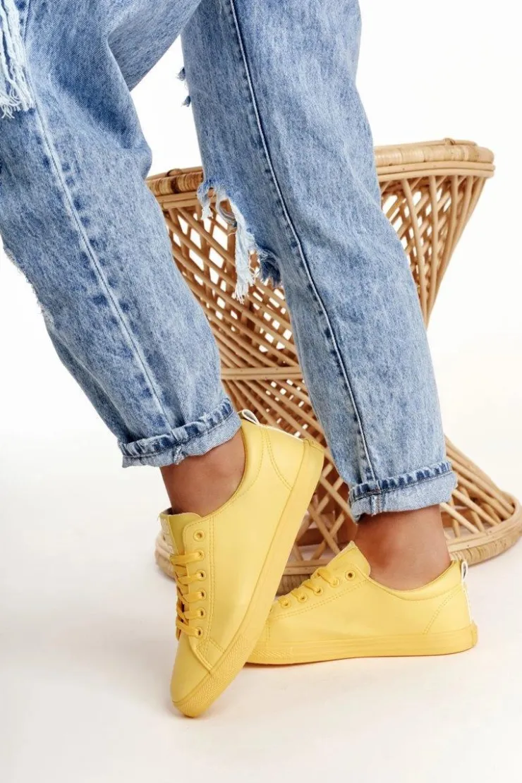 Damskie Big Star Shoes Damskie Skórzane Tenisówki BIG STAR HH274142 Żółte