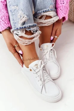 Boto Trampki Damskie Niskie*Damskie Skórzane Tenisówki Białe Nicole 2640