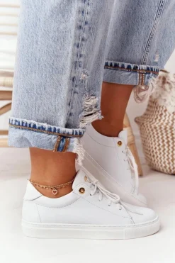 Boto Trampki Damskie Niskie*Damskie Skórzane Tenisówki Białe Nicole 2640