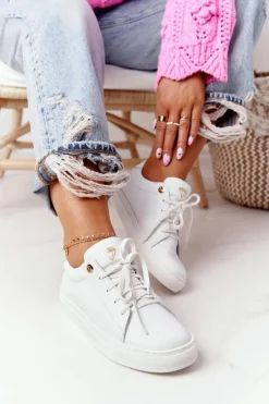 Boto Trampki Damskie Niskie*Damskie Skórzane Tenisówki Białe Nicole 2640