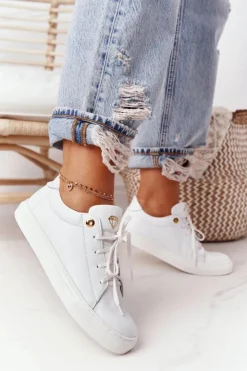 Boto Trampki Damskie Niskie*Damskie Skórzane Tenisówki Białe Nicole 2640