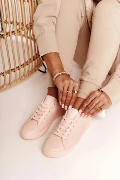 Big Star Shoes Trampki Damskie Big Star|Trampki Damskie Niskie*Damskie Skórzane Tenisówki BIG STAR HH274141 Jasny Róż