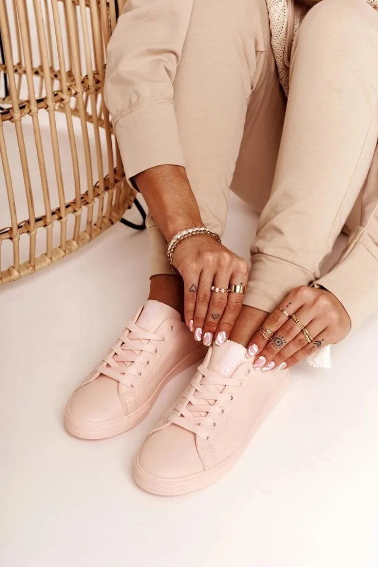 Big Star Shoes Trampki Damskie Big Star|Trampki Damskie Niskie*Damskie Skórzane Tenisówki BIG STAR HH274141 Jasny Róż