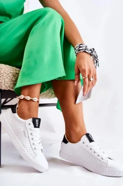 Big Star Shoes Trampki Damskie Big Star|Trampki Damskie Niskie*Damskie Skórzane Tenisówki BIG STAR HH274071 Biało-Czarne Biały