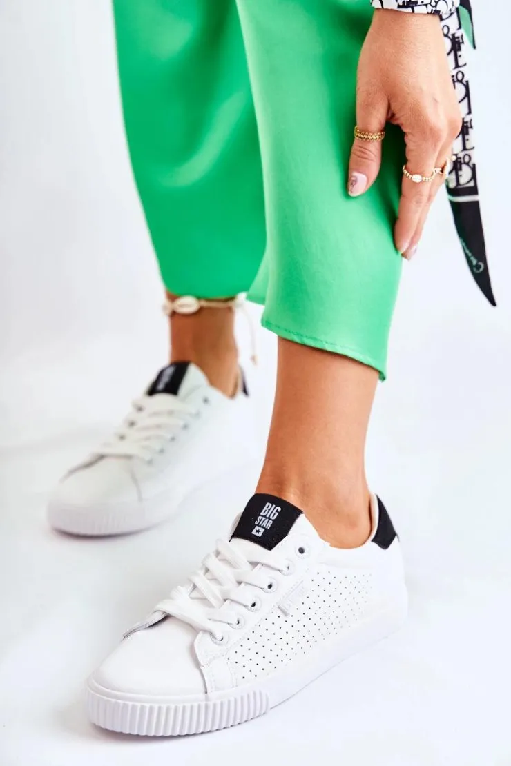 Big Star Shoes Trampki Damskie Big Star|Trampki Damskie Niskie*Damskie Skórzane Tenisówki BIG STAR HH274071 Biało-Czarne Biały