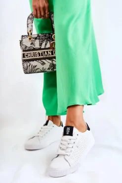 Big Star Shoes Trampki Damskie Big Star|Trampki Damskie Niskie*Damskie Skórzane Tenisówki BIG STAR HH274071 Biało-Czarne Biały