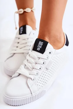 Big Star Shoes Trampki Damskie Big Star|Trampki Damskie Niskie*Damskie Skórzane Tenisówki BIG STAR HH274071 Biało-Czarne Biały