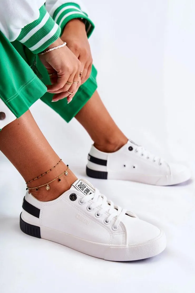 Big Star Shoes Trampki Damskie Big Star|Trampki Damskie Niskie*Damskie Skórzane Tenisówki BIG STAR FF274175 Biało Czarne