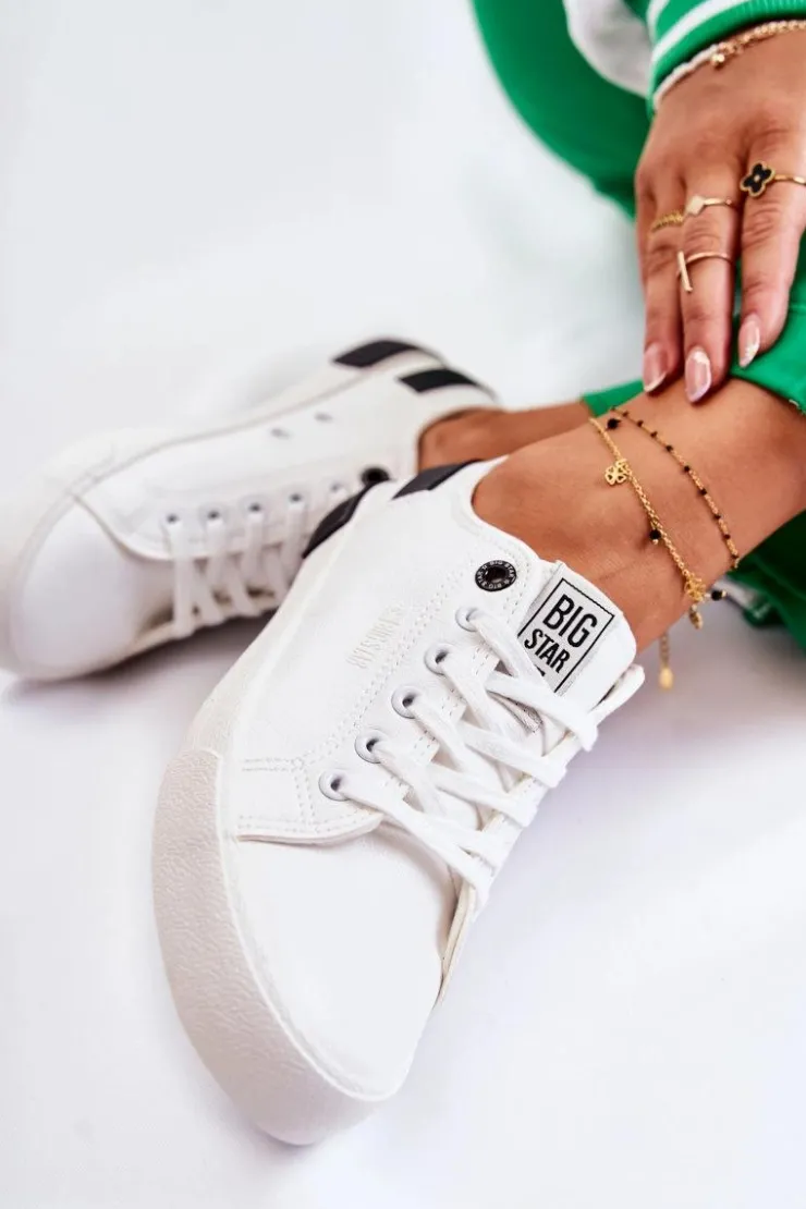 Big Star Shoes Trampki Damskie Big Star|Trampki Damskie Niskie*Damskie Skórzane Tenisówki BIG STAR FF274175 Biało Czarne