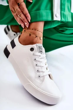 Big Star Shoes Trampki Damskie Big Star|Trampki Damskie Niskie*Damskie Skórzane Tenisówki BIG STAR FF274175 Biało Czarne