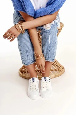 Big Star Shoes Trampki Damskie Big Star|Trampki Damskie Niskie*Damskie Skórzane Tenisówki BIG STAR BB274211 Biało Granatowe