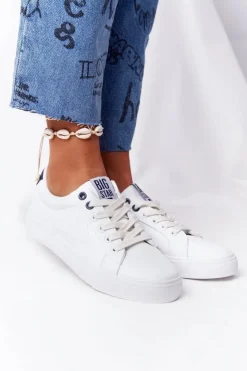 Big Star Shoes Trampki Damskie Big Star|Trampki Damskie Niskie*Damskie Skórzane Tenisówki BIG STAR BB274211 Biało Granatowe