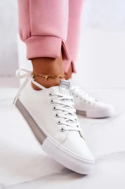 Boto Damskie Skórzane Tenisówki Biało-Szare Mikayla