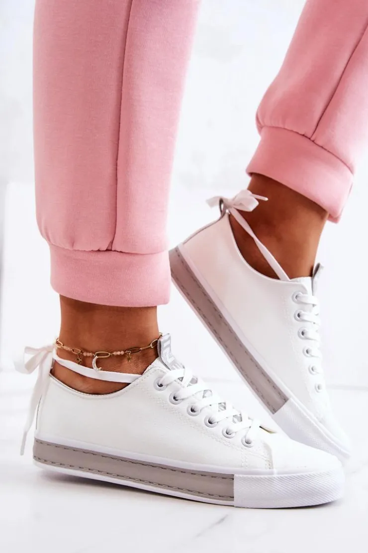 Boto Damskie Skórzane Tenisówki Biało-Szare Mikayla