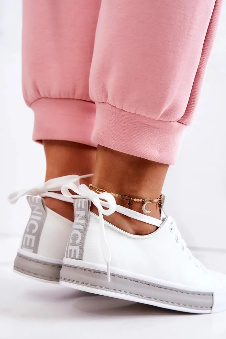 Boto Damskie Skórzane Tenisówki Biało-Szare Mikayla