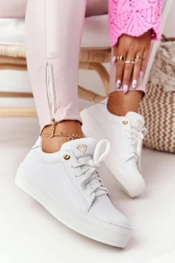 Damskie Boto Damskie Skórzane Tenisówki Na Platformie Białe Nicole 2645