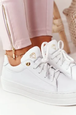 Damskie Boto Damskie Skórzane Tenisówki Na Platformie Białe Nicole 2645