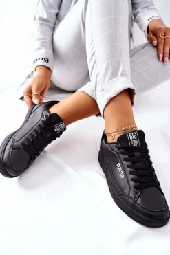 Big Star Shoes Trampki Damskie Big Star|Trampki Damskie Niskie*Damskie Skórzane Tenisówki Memory Foam BIG STAR II274320 Czarne