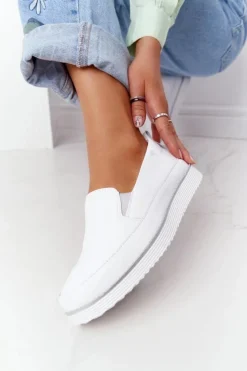 Damskie buty S.Barski Trampki Damskie Slip-On*Damskie Skórzane Tenisówki Slip-On S.Barski Białe