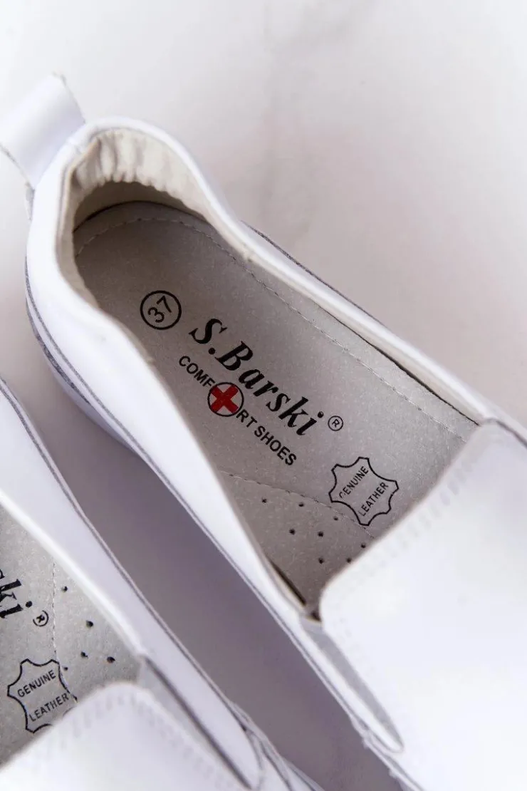Damskie buty S.Barski Trampki Damskie Slip-On*Damskie Skórzane Tenisówki Slip-On S.Barski Białe