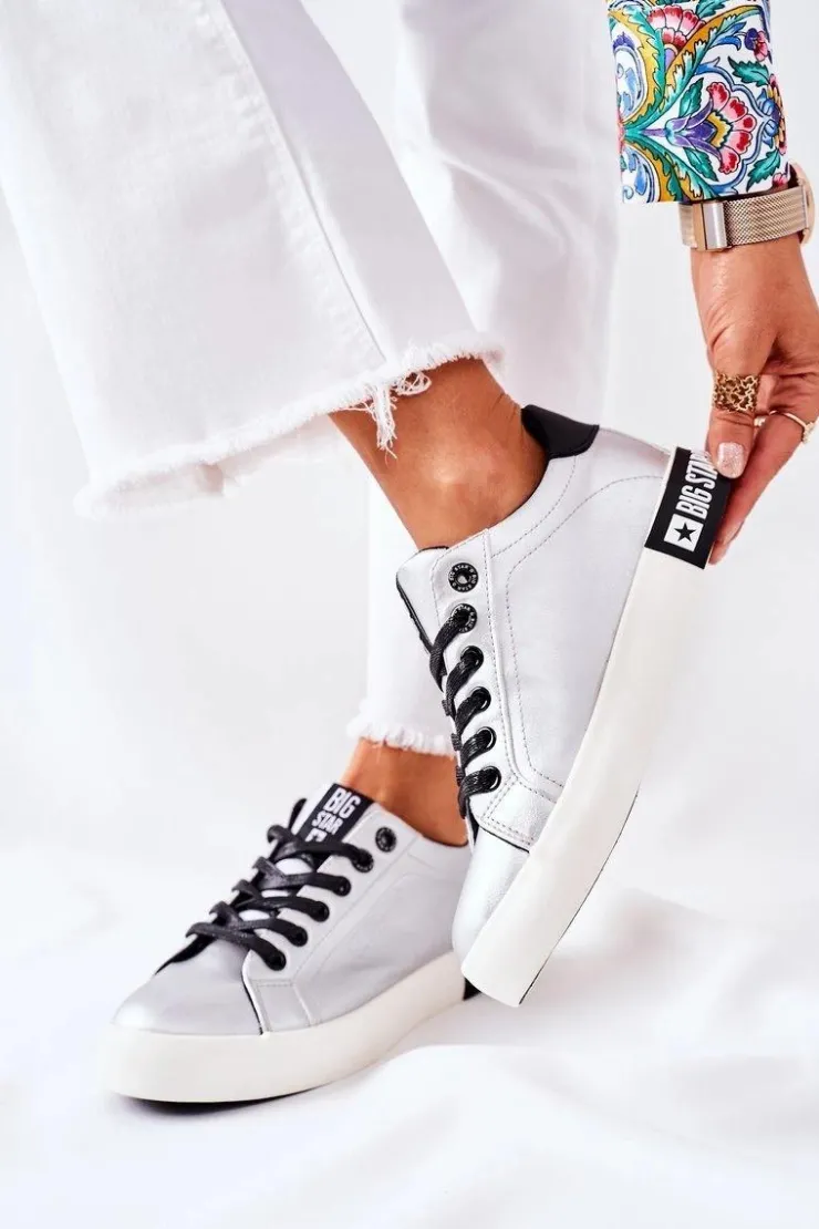 Damskie Big Star Shoes Damskie Skórzane Tenisówki BIG STAR II274034 Srebrne